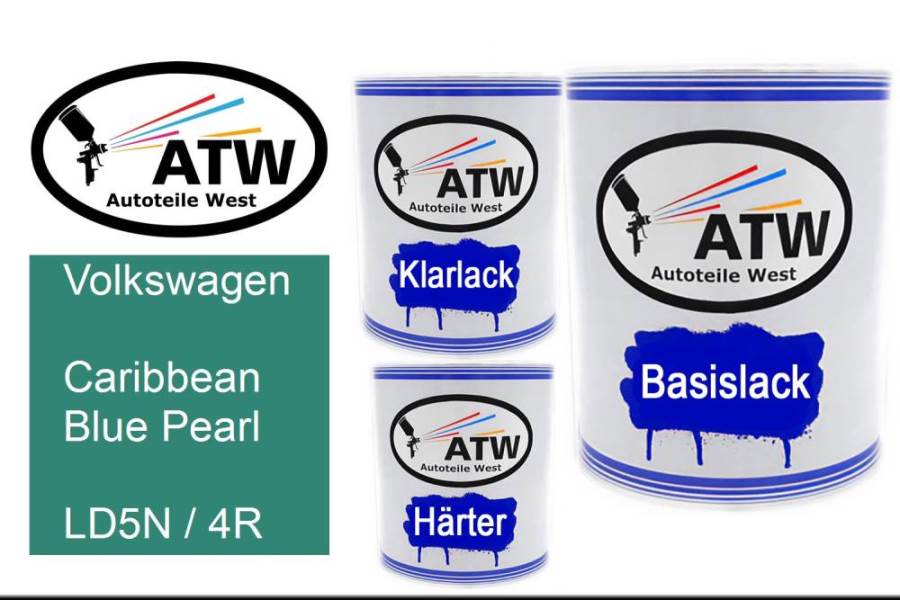 Volkswagen, Caribbean Blue Pearl, LD5N / 4R: 1L Lackdose + 1L Klarlack + 500ml Härter - Set, von ATW Autoteile West.